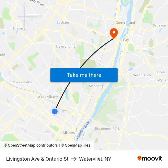 Livingston Ave & Ontario St to Watervliet, NY map