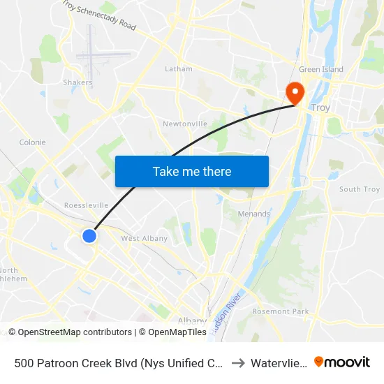500 Patroon Creek Blvd (Nys Unified Court System) to Watervliet, NY map