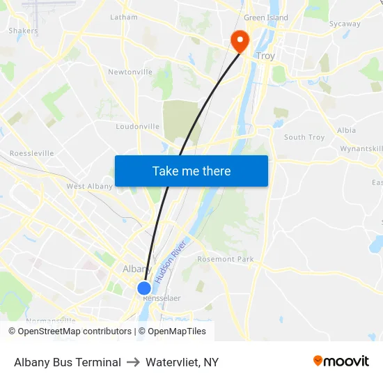 Albany Bus Terminal to Watervliet, NY map