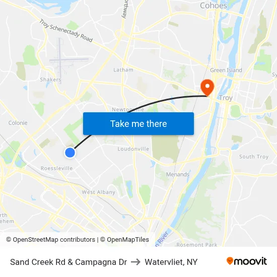 Sand Creek Rd & Campagna Dr to Watervliet, NY map