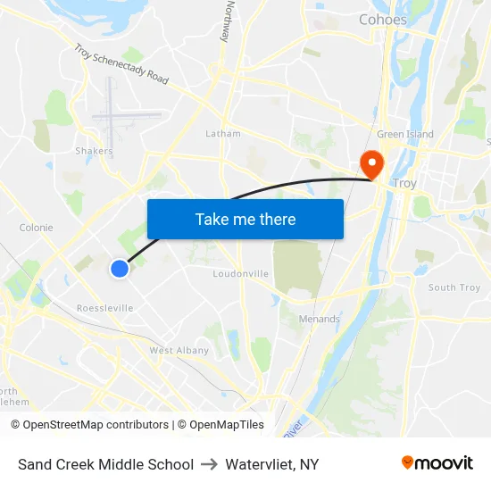 Sand Creek Middle School to Watervliet, NY map
