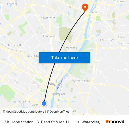 Mt Hope Station - S. Pearl St & Mt. Hope Dr to Watervliet, NY map