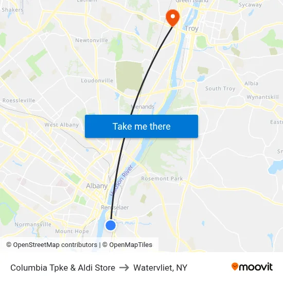 Columbia Tpke & Aldi Store to Watervliet, NY map