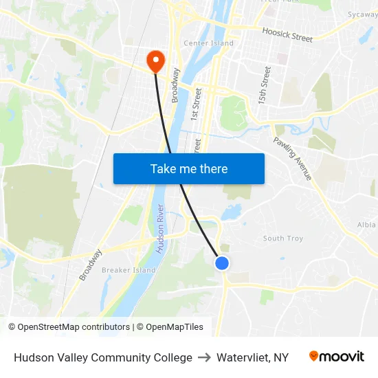 Hudson Valley Community College to Watervliet, NY map