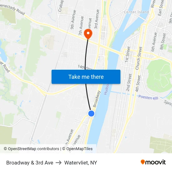 Broadway & 3rd Ave to Watervliet, NY map