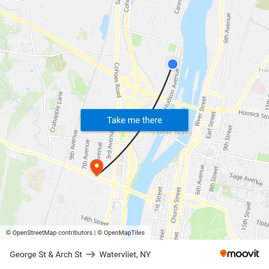 George St & Arch St to Watervliet, NY map