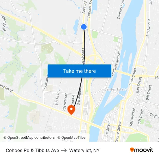 Cohoes Rd & Tibbits Ave to Watervliet, NY map