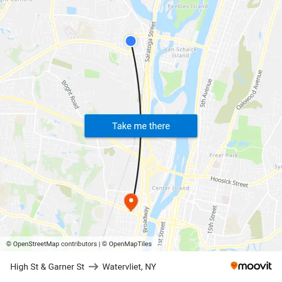 High St & Garner St to Watervliet, NY map