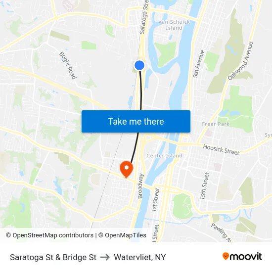 Saratoga St & Bridge St to Watervliet, NY map