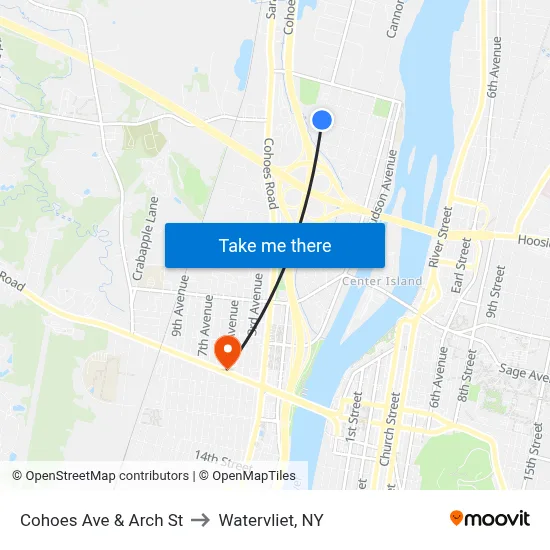 Cohoes Ave & Arch St to Watervliet, NY map