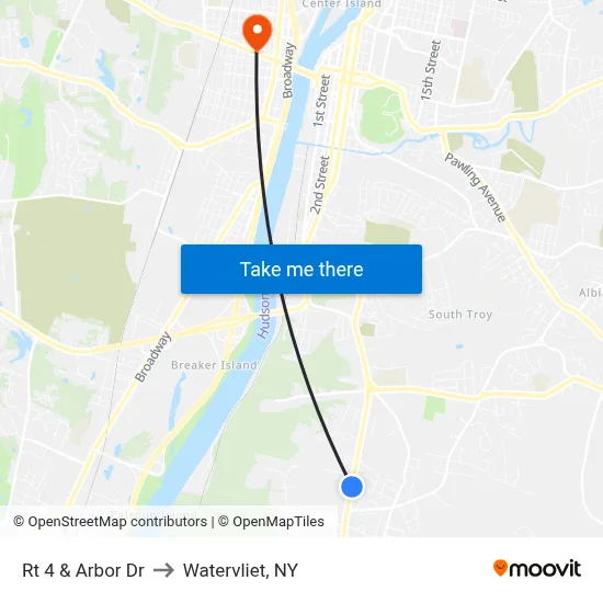Rt 4 & Arbor Dr to Watervliet, NY map