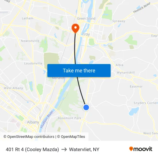 401 Rt 4 (Cooley Mazda) to Watervliet, NY map