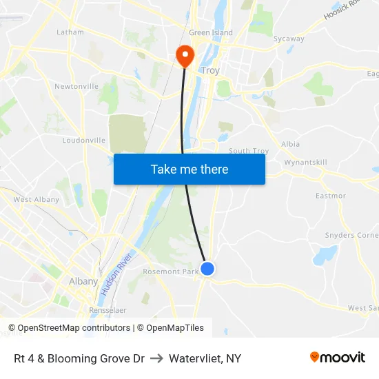 Rt 4 & Blooming Grove Dr to Watervliet, NY map