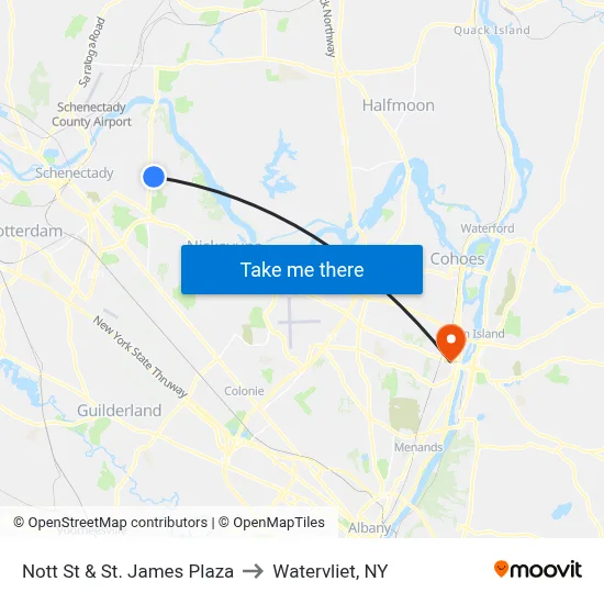 Nott St & St. James Plaza to Watervliet, NY map