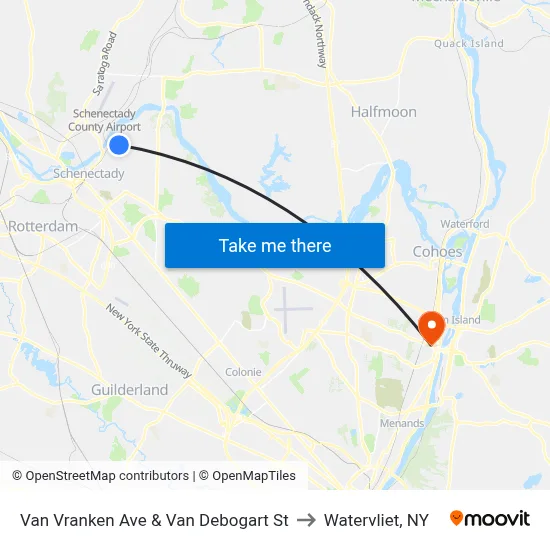Van Vranken Ave & Van Debogart St to Watervliet, NY map