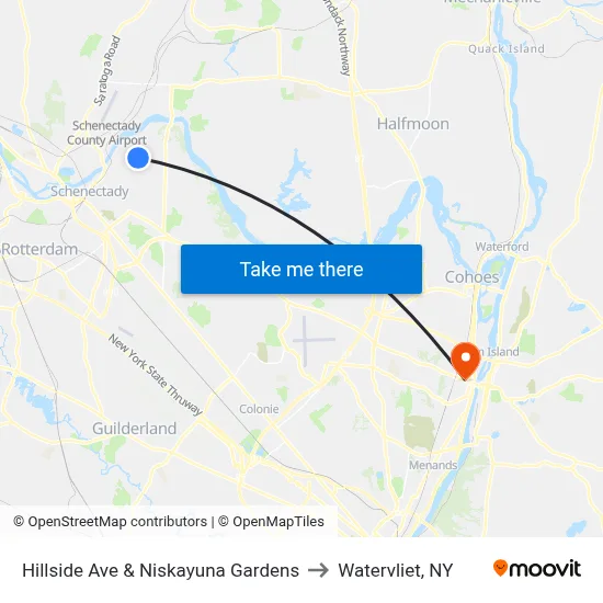 Hillside Ave & Niskayuna Gardens to Watervliet, NY map