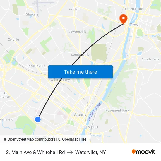 S. Main Ave & Whitehall Rd to Watervliet, NY map