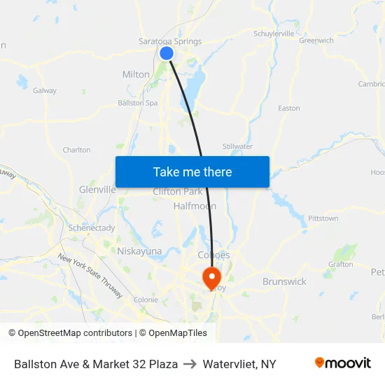 Ballston Ave & Market 32 Plaza to Watervliet, NY map