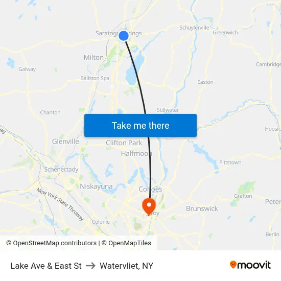 Lake Ave & East St to Watervliet, NY map