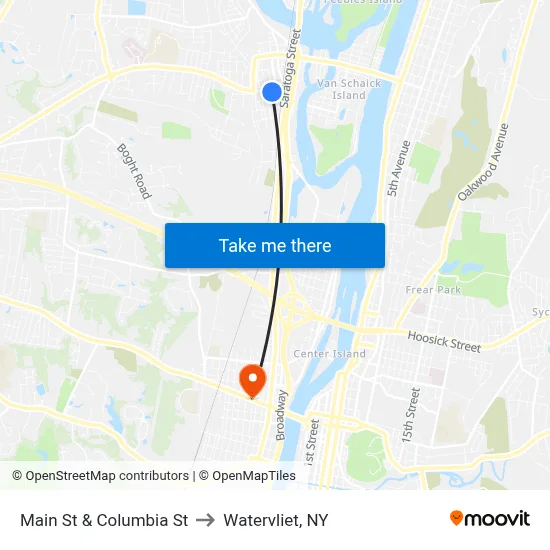 Main St & Columbia St to Watervliet, NY map