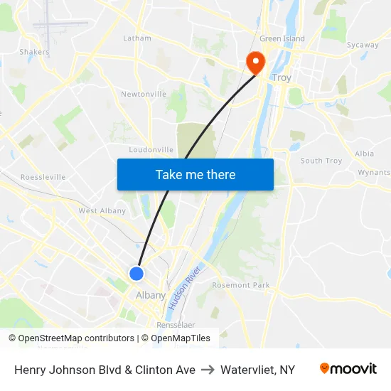 Henry Johnson Blvd & Clinton Ave to Watervliet, NY map