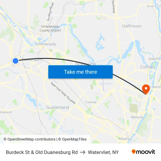 Burdeck St & Old Duanesburg Rd to Watervliet, NY map