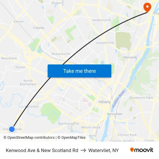 Kenwood Ave & New Scotland Rd to Watervliet, NY map