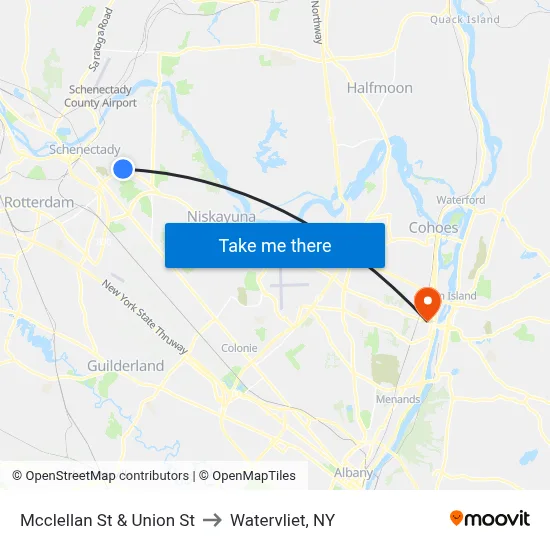 Mcclellan St & Union St to Watervliet, NY map