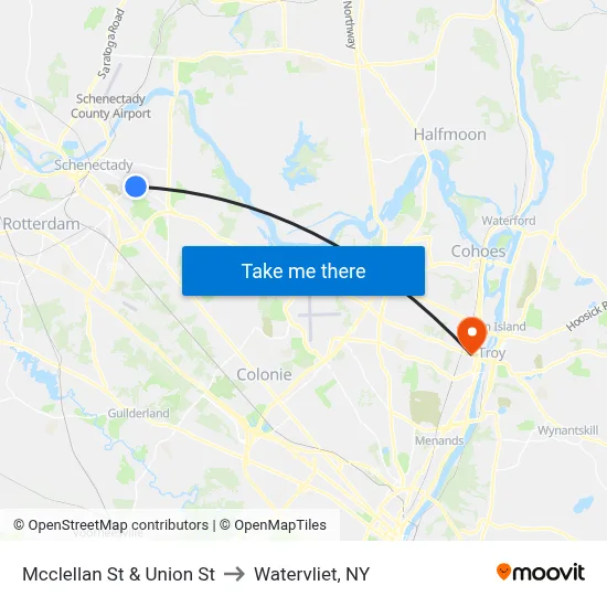 Mcclellan St & Union St to Watervliet, NY map
