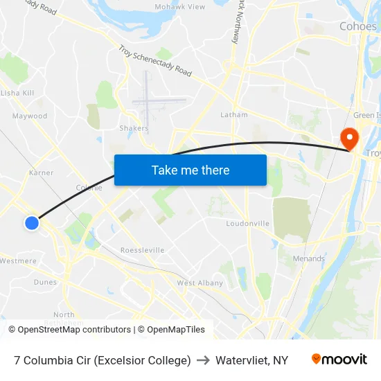 7 Columbia Cir (Excelsior College) to Watervliet, NY map