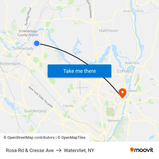 Rosa Rd & Cresse Ave to Watervliet, NY map