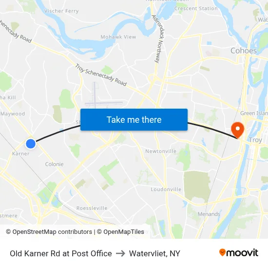 Old Karner Rd at Post Office to Watervliet, NY map