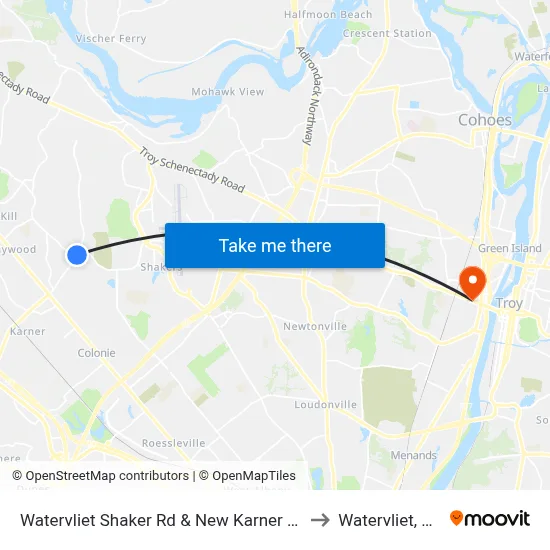 Watervliet Shaker Rd & New Karner Rd to Watervliet, NY map