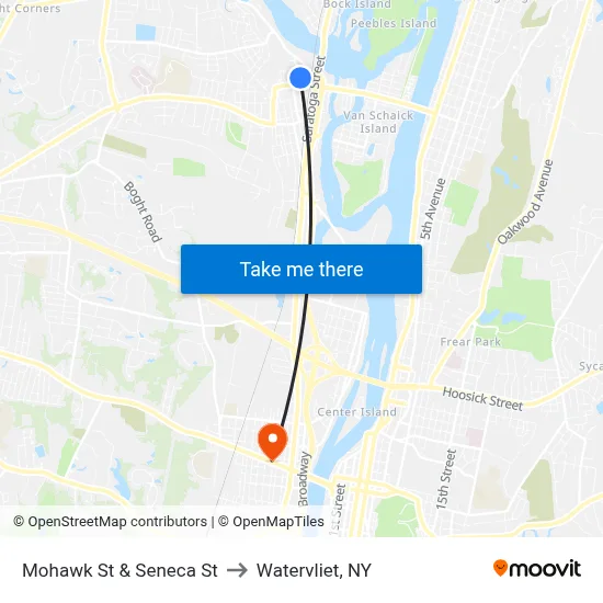 Mohawk St & Seneca St to Watervliet, NY map
