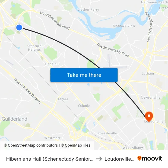 Hibernians Hall (Schenectady Senior Center) to Loudonville, NY map
