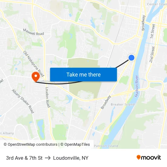 3rd Ave & 7th St to Loudonville, NY map