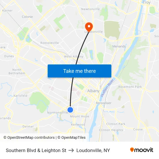 Southern Blvd & Leighton St to Loudonville, NY map