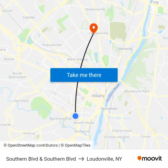 Southern Blvd & Southern Blvd to Loudonville, NY map