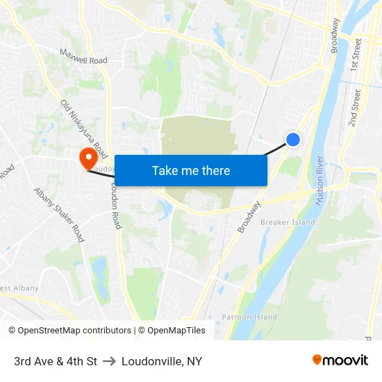 3rd Ave & 4th St to Loudonville, NY map