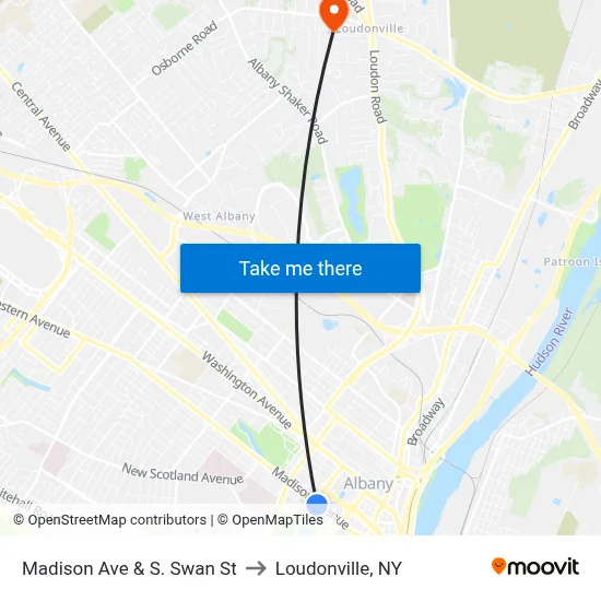 Madison Ave & S. Swan St to Loudonville, NY map