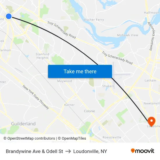 Brandywine Ave & Odell St to Loudonville, NY map