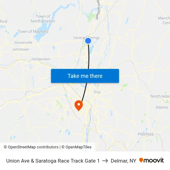 Union Ave & Saratoga Race Track Gate 1 to Delmar, NY map