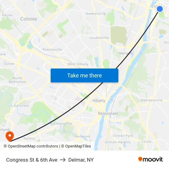 Congress St & 6th Ave to Delmar, NY map
