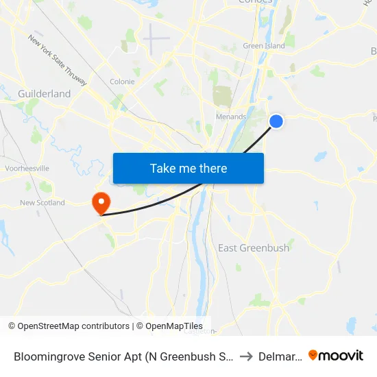 Bloomingrove Senior Apt (N Greenbush Shopping Bus) to Delmar, NY map