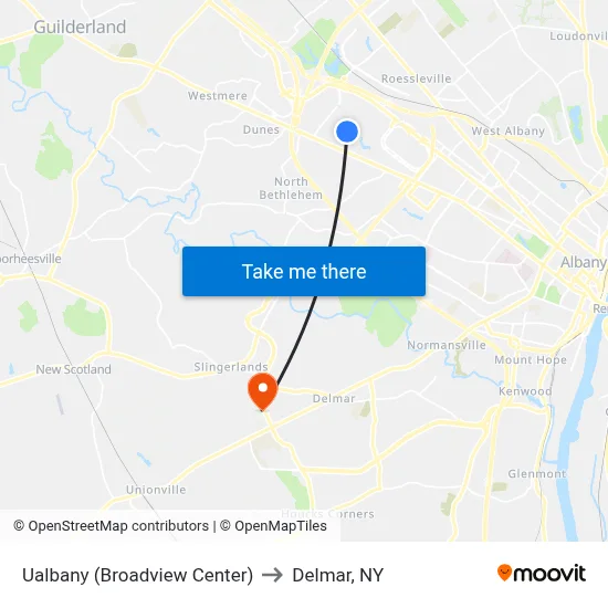 Ualbany (Broadview Center) to Delmar, NY map