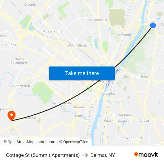 Cottage St (Summit Apartments) to Delmar, NY map