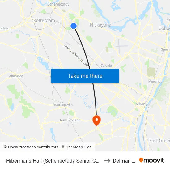 Hibernians Hall (Schenectady Senior Center) to Delmar, NY map