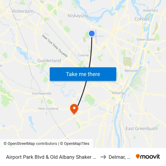 Airport Park Blvd & Old Albany Shaker Rd to Delmar, NY map