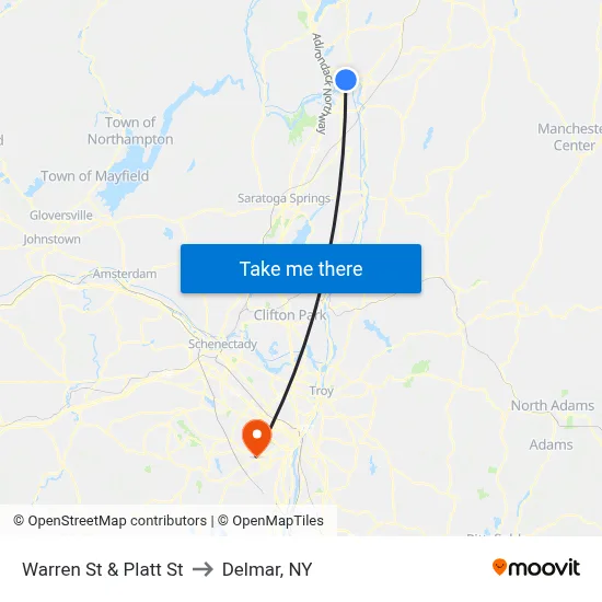 Warren St & Platt St to Delmar, NY map