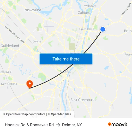 Hoosick Rd & Roosevelt Rd to Delmar, NY map